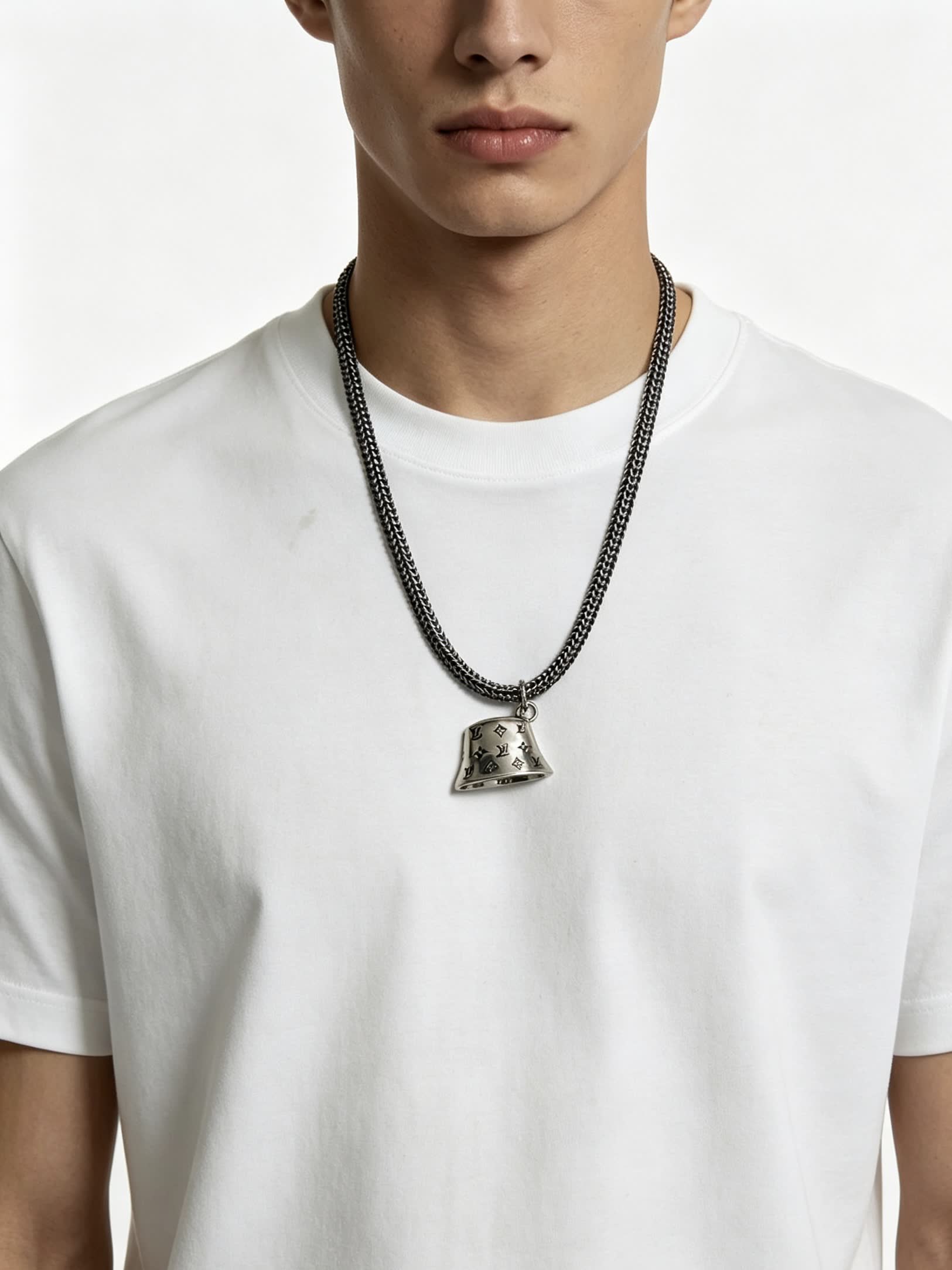 Louis Vuitton Silver Chain Necklace with Bell Pendant